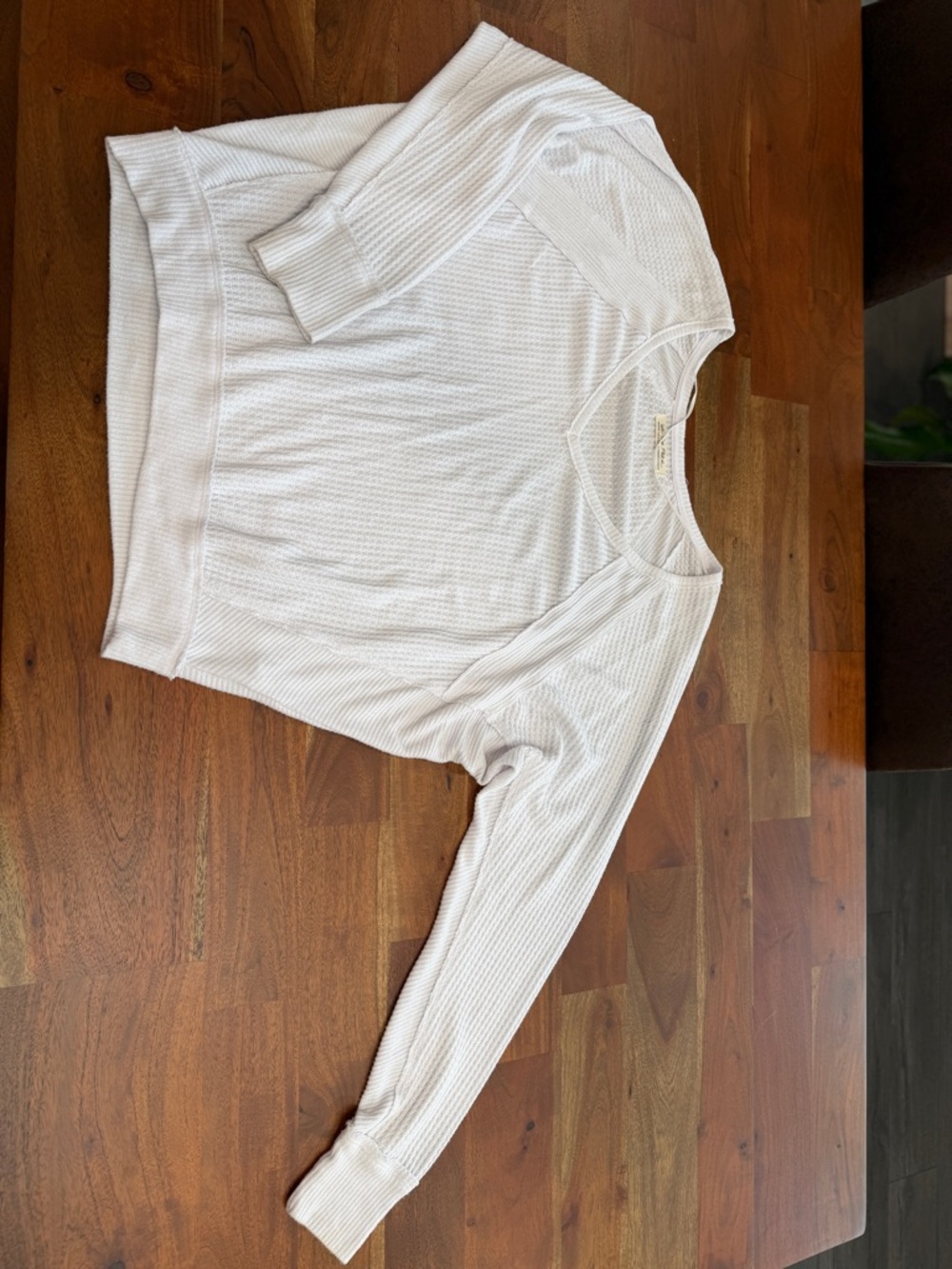 Free People White Waffle-Knit Pullover Sweatshirt